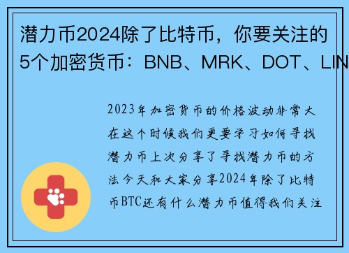 潜力币2024除了比特币，你要关注的5个加密货币：BNB、MRK、DOT、LINK、ETH的竞争优势分析